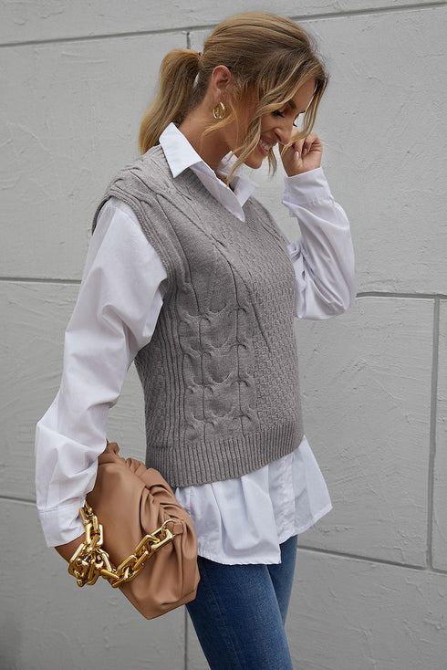 V-Neck Twist Knitted Vest Sweater
